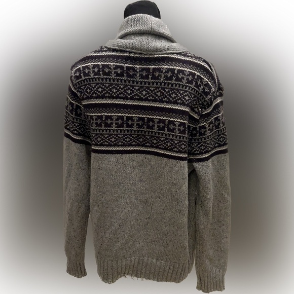 50%off w♥️ VNTG Tokyo Laundry Mens Grey Collared Fair Isle Cardigan flaw - Picture 5 of 7